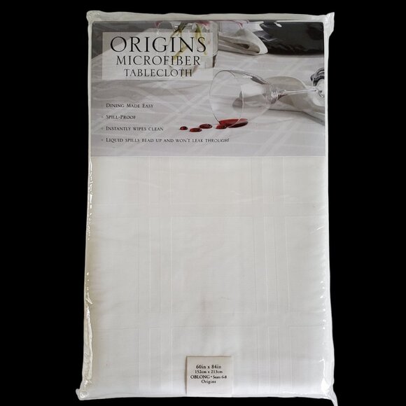 Bardwil Linens White 60" x 84" Oblong Tablecloth Vintage Textured Microfiber - Picture 1 of 7
